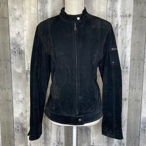 I.E. Relaxed brand black suede leather jacket. Two pockets. Front zip. Large‎